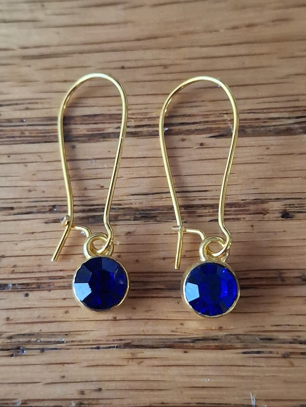 Gold Earrings with Royal Blue Crystal Drops